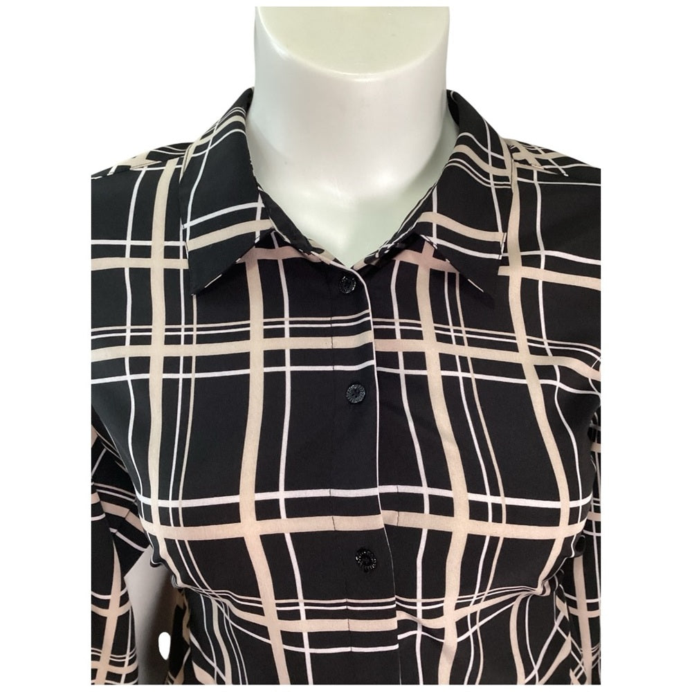 Susan Graver Black and White Checkered Button Down Shirt Size 2X