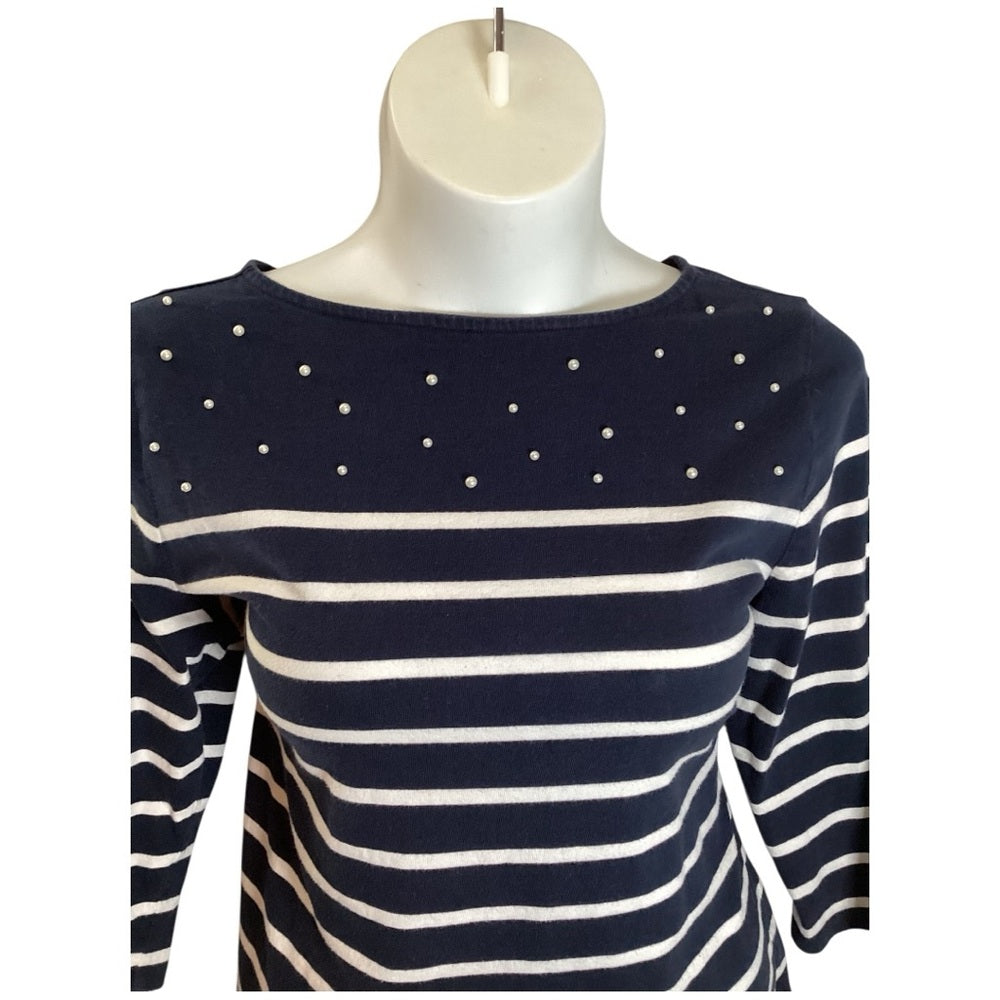 Talbots Navy Blouse with White Stripes and Dots, Plus Size 2X