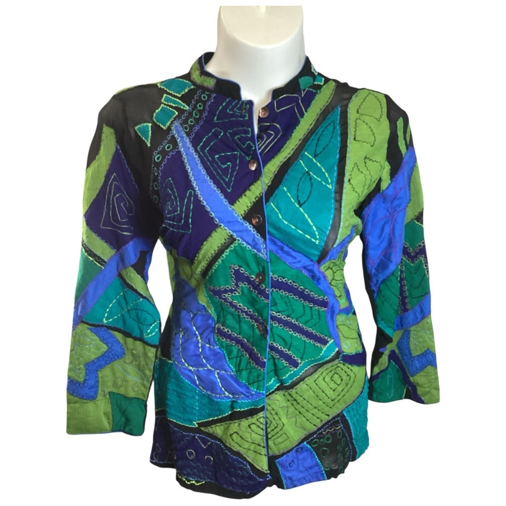 Chico's Artistic Green and Blue Button Down Shirt, Plus Size 16 (3)