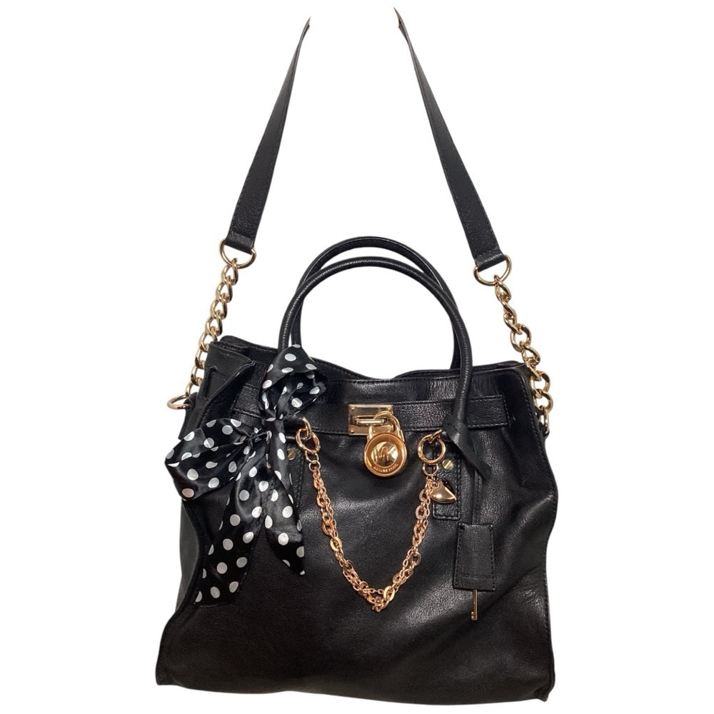 Michael Kors Black Shoulder Bag with Gold Chain and Polka Dot Bow