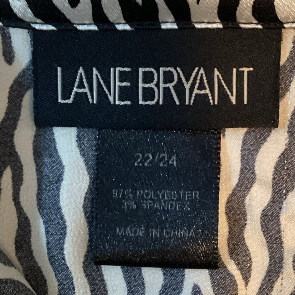 Lane Bryant Black and White Zebra Print Blouse, Stretch, Plus Size 22/24 (3X)