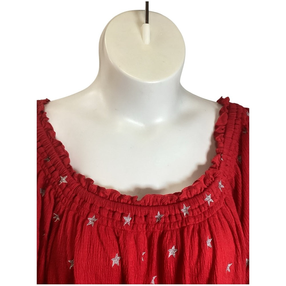 Lane Bryant Red Blouse with Star Design, Plus Size 26/28 (4X)