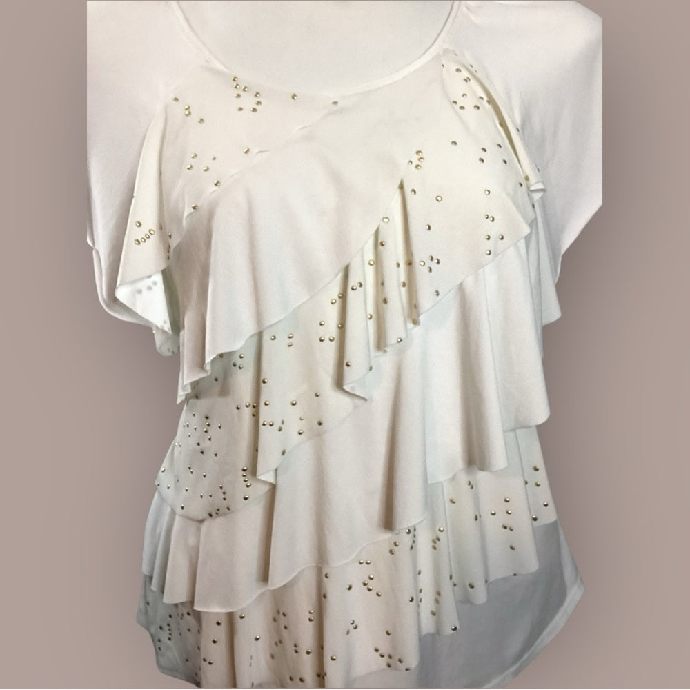 Kim Rogers White Layered Ruffle Blouse, Plus Size 2X