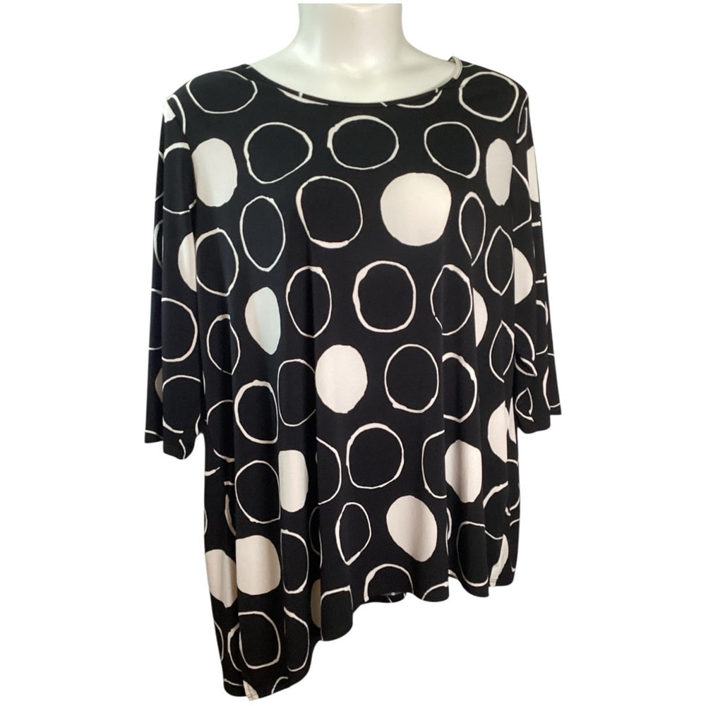 Susan Graver Black and White Circle Print Tunic, Size 3X