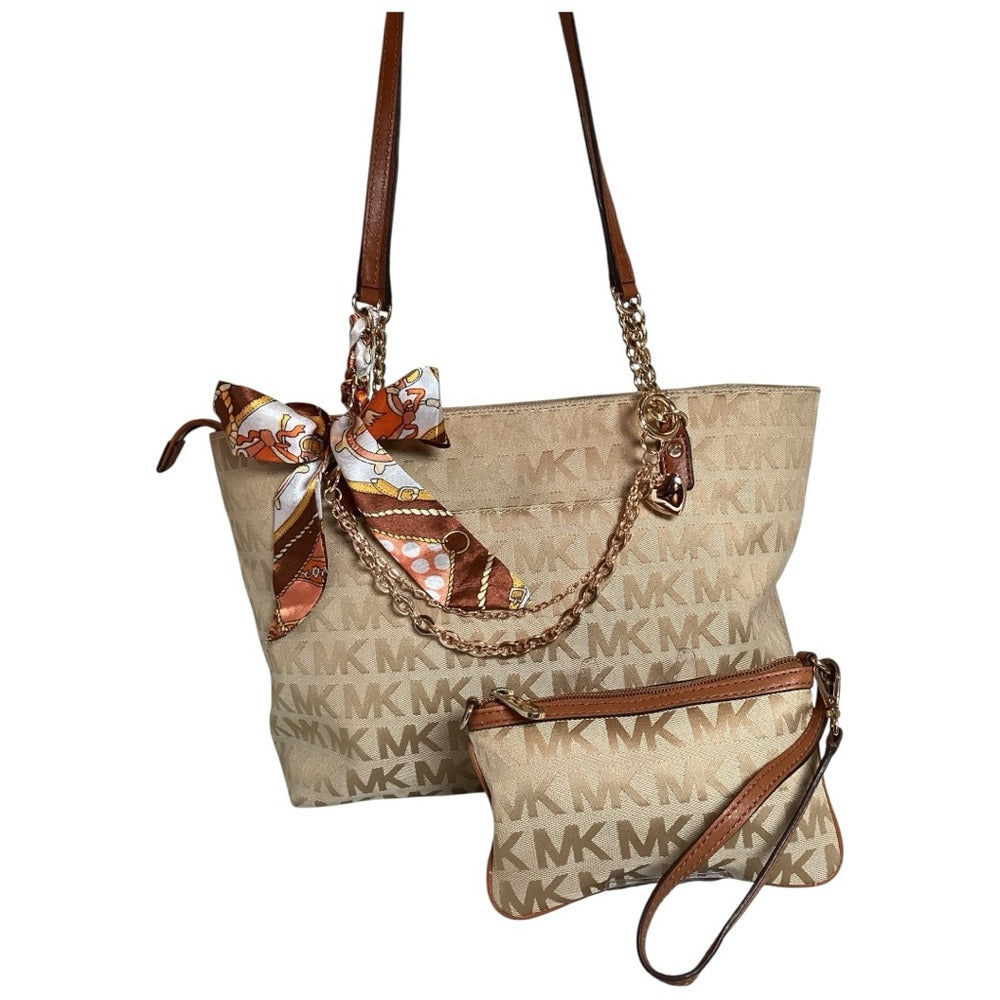Michael Kors Beige Signature Tote with Pouch, Preloved