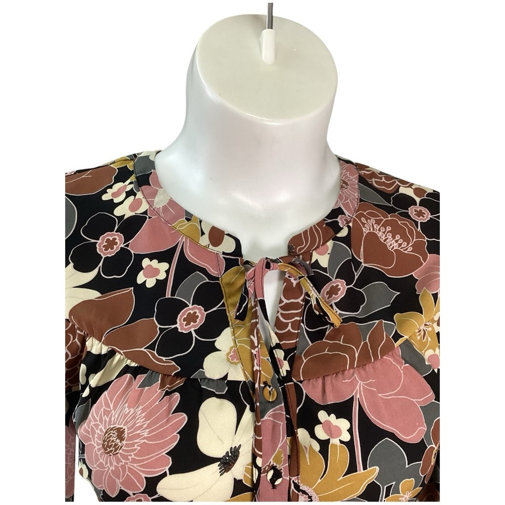 Elegant Floral Blouse - Pink, Brown, Yellow Plus Size 1X