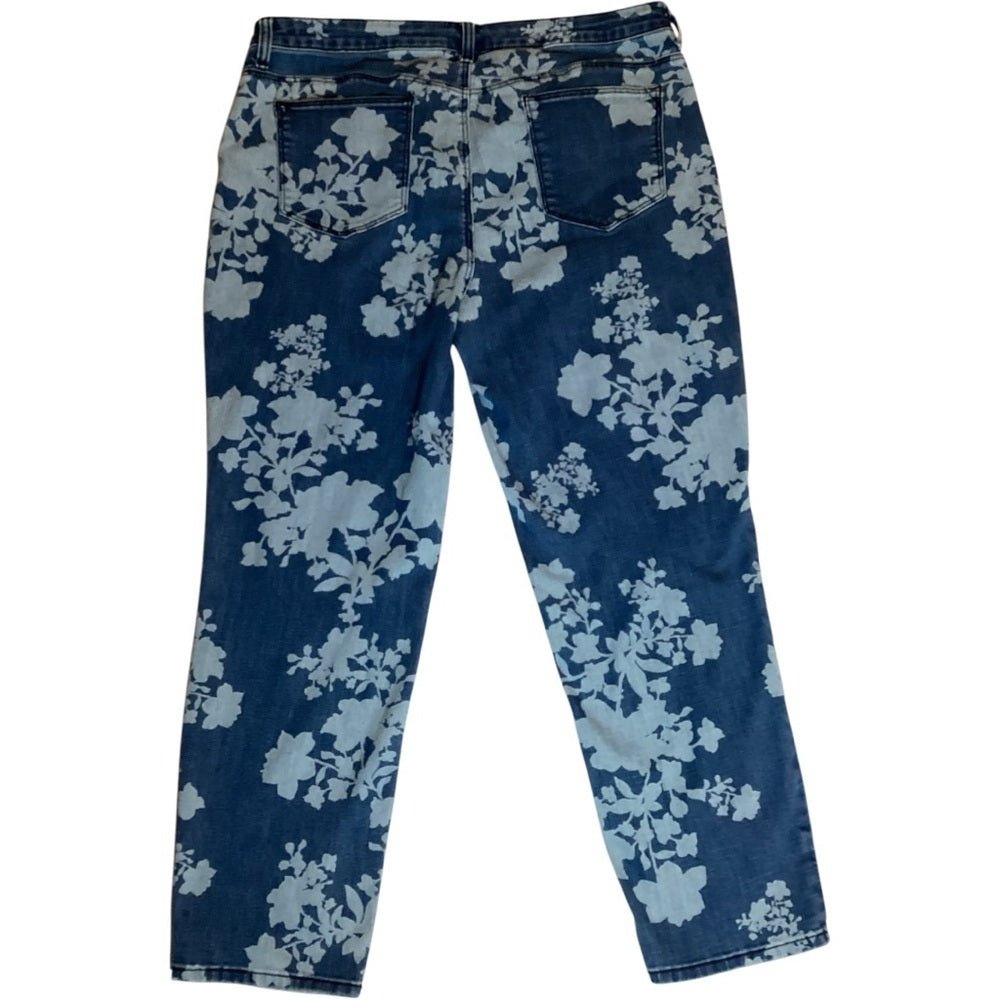 Chico's Blue Floral Denim Jeans, Stretch, Size 12 (2 Chico’s)