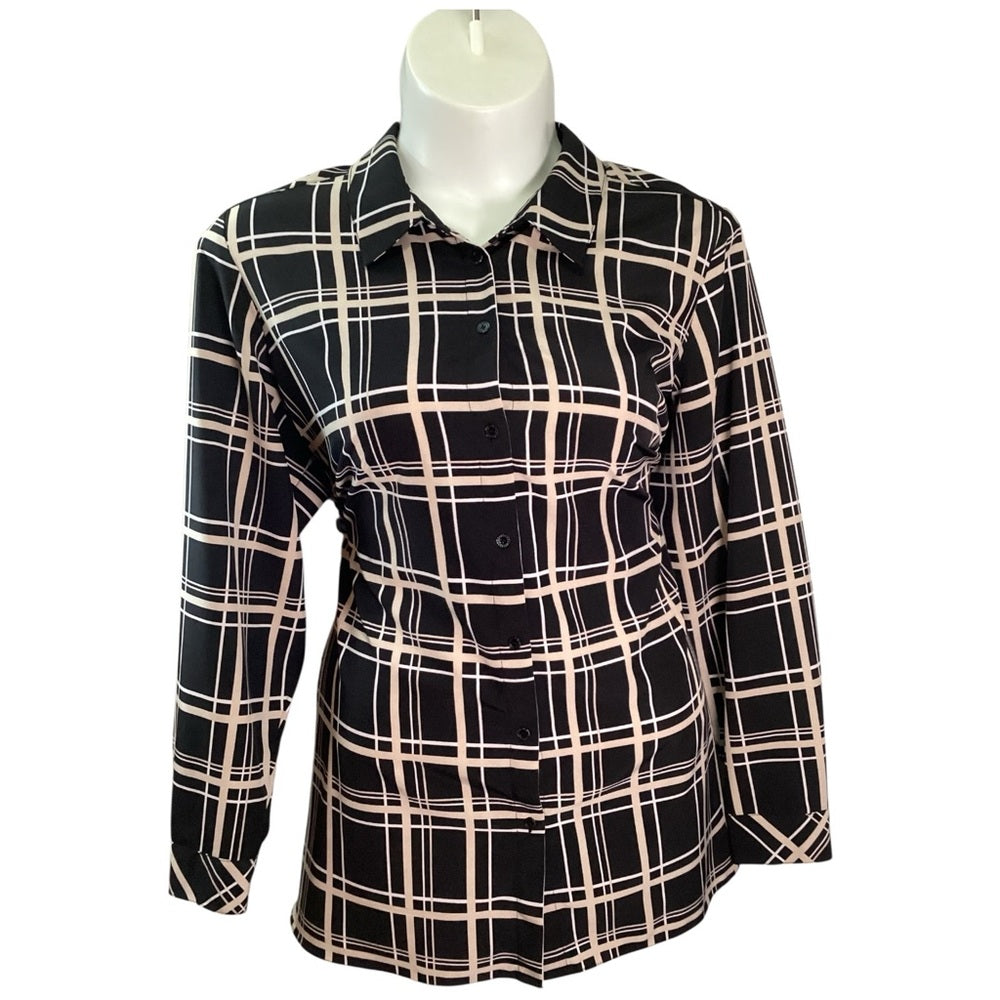 Susan Graver Black and White Checkered Button Down Shirt Size 2X