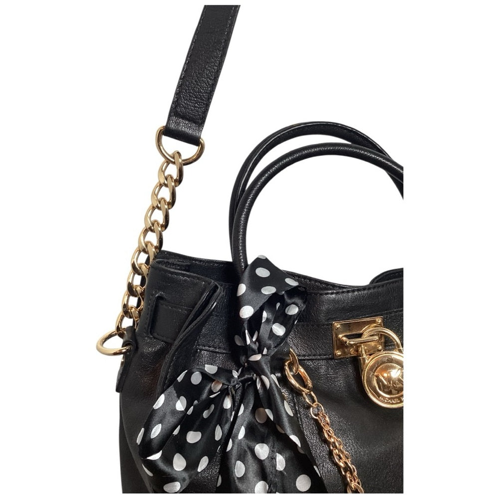 Michael Kors Black Shoulder Bag with Gold Chain and Polka Dot Bow