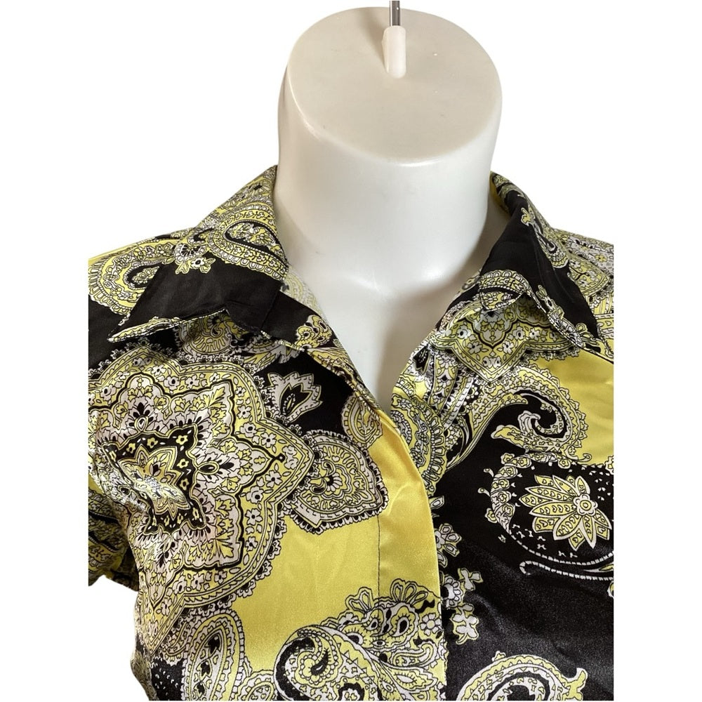 Cato Black and Yellow Paisley Button-Up Blouse, Plus Size 18/20, 2X
