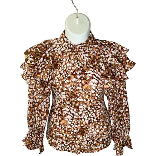 Ashley Stewart Floral Ruffle Blouse - Brown, Plus Size 16