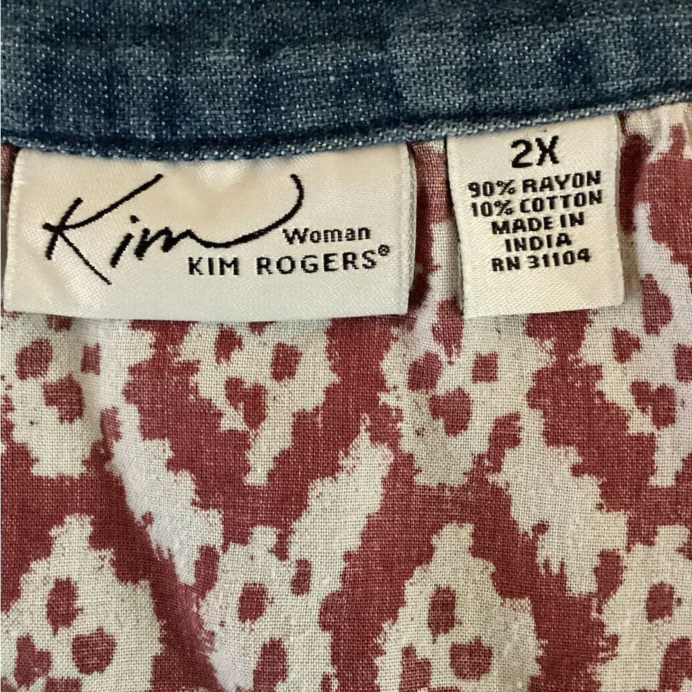 Kim Rogers Burgundy and Navy Geometric Blouse, Plus Size 2X