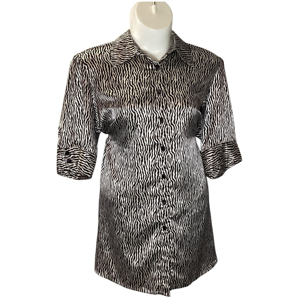 Lane Bryant Black and White Zebra Print Blouse, Stretch, Plus Size 22/24 (3X)
