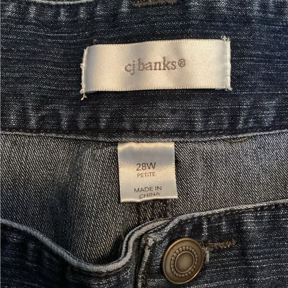 CJ Banks Classic Blue Straight Leg Jeans, Petite, Stretch, Plus Size 28