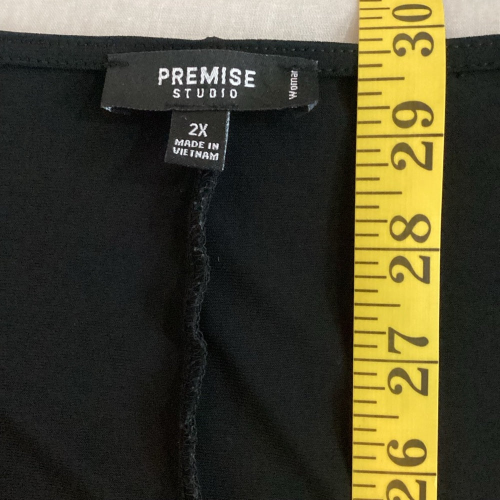 Premise Black Draped Blouse, Stretch, Plus Size 2X