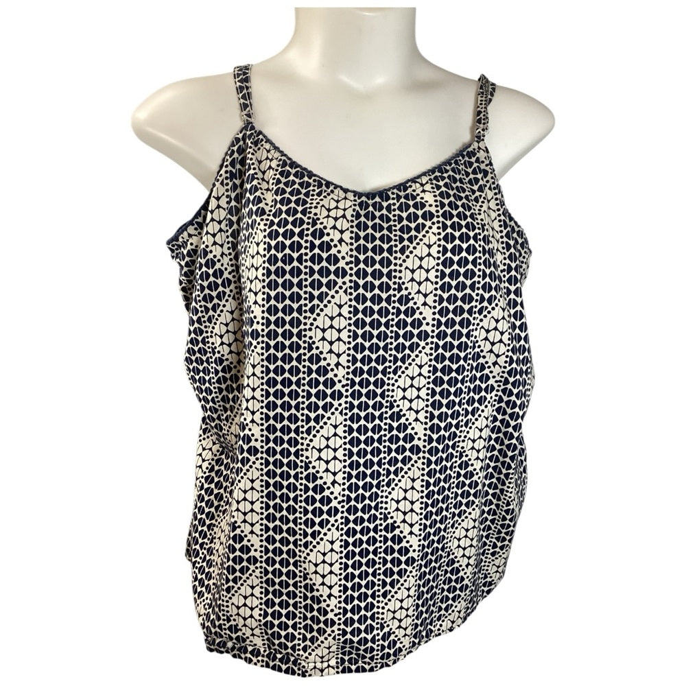 Floral Two Piece Set Sleeveless Wrap Blouse in Navy and White, Plus Size 2X