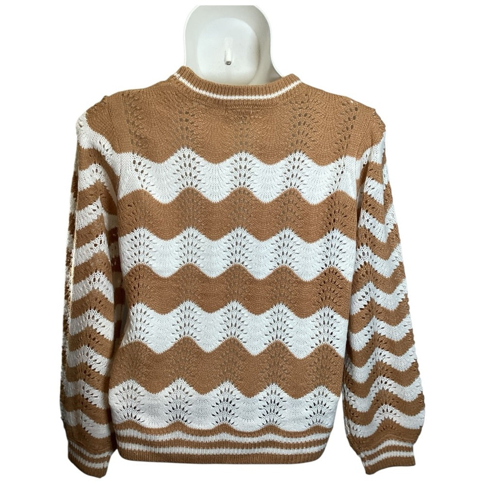 Caren Sport Chevron Knit Sweater - Tan and White Plus Size 1X