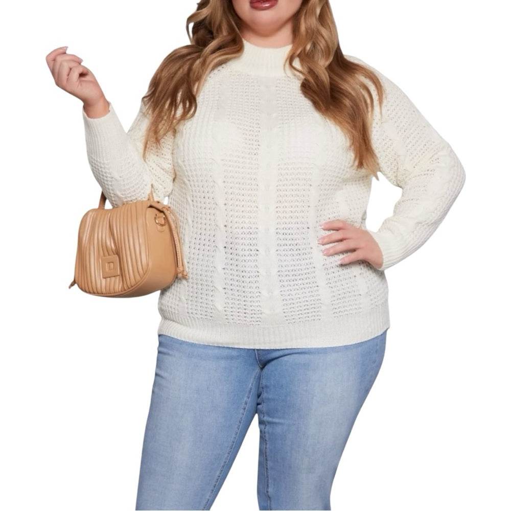 Elegant Cream Sweater for Women, Plus Size 1X