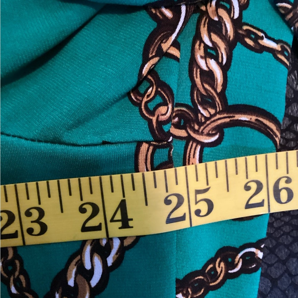 Susan Graver Teal Blouse with Chain Design, Plus Size 1X