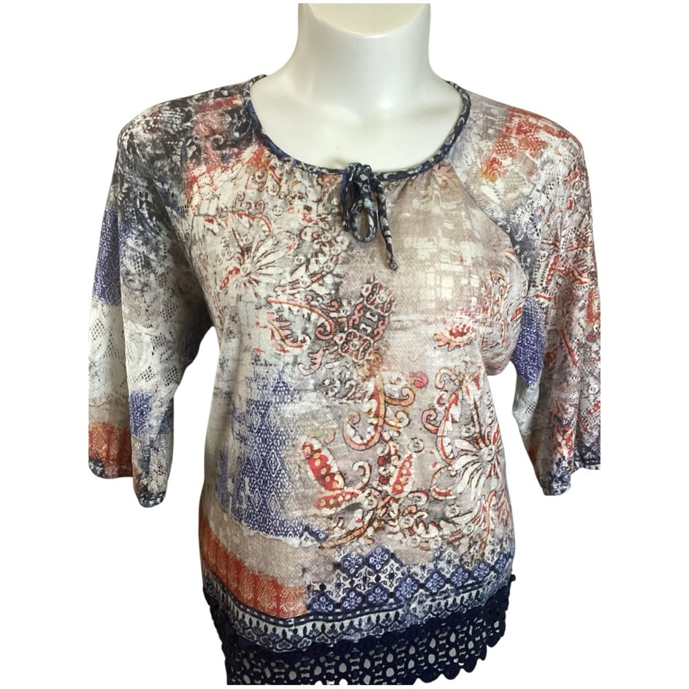 Chico's Multicolor Paisley Blouse with Crochet Hem, Plus Size XL (3)