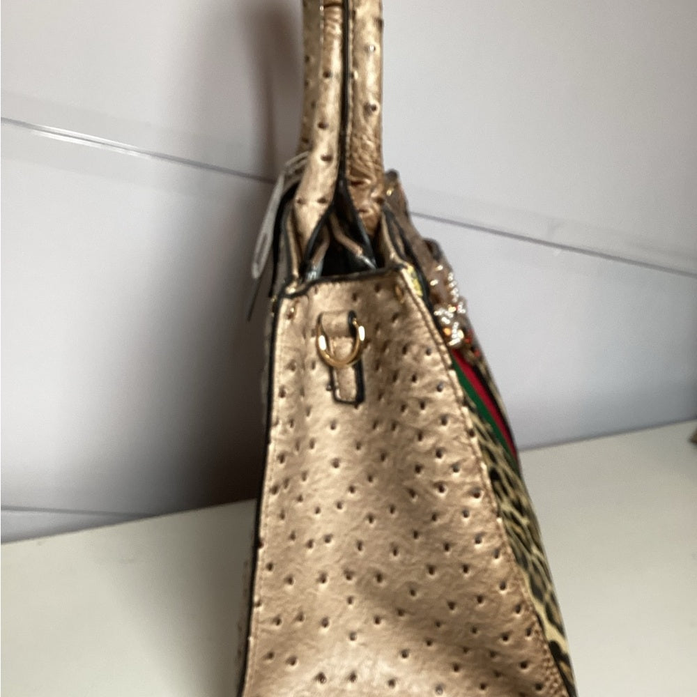 Elegant Leopard Print and Gold Satchel Set