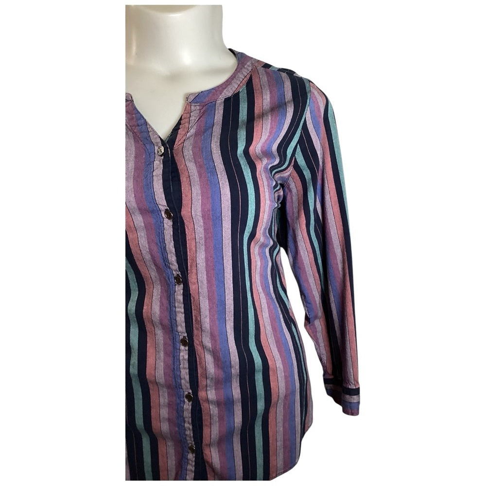 CJ Banks Purple and Blue Striped Button-Down Shirt, Plus Size 3X