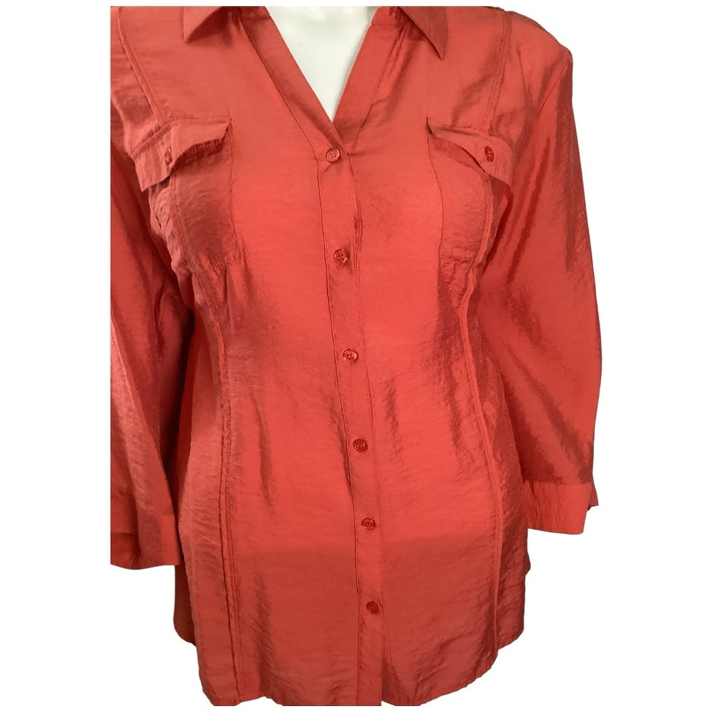 dressbarn Women's Bold Coral Button-Down Shirt Plus Size 3X