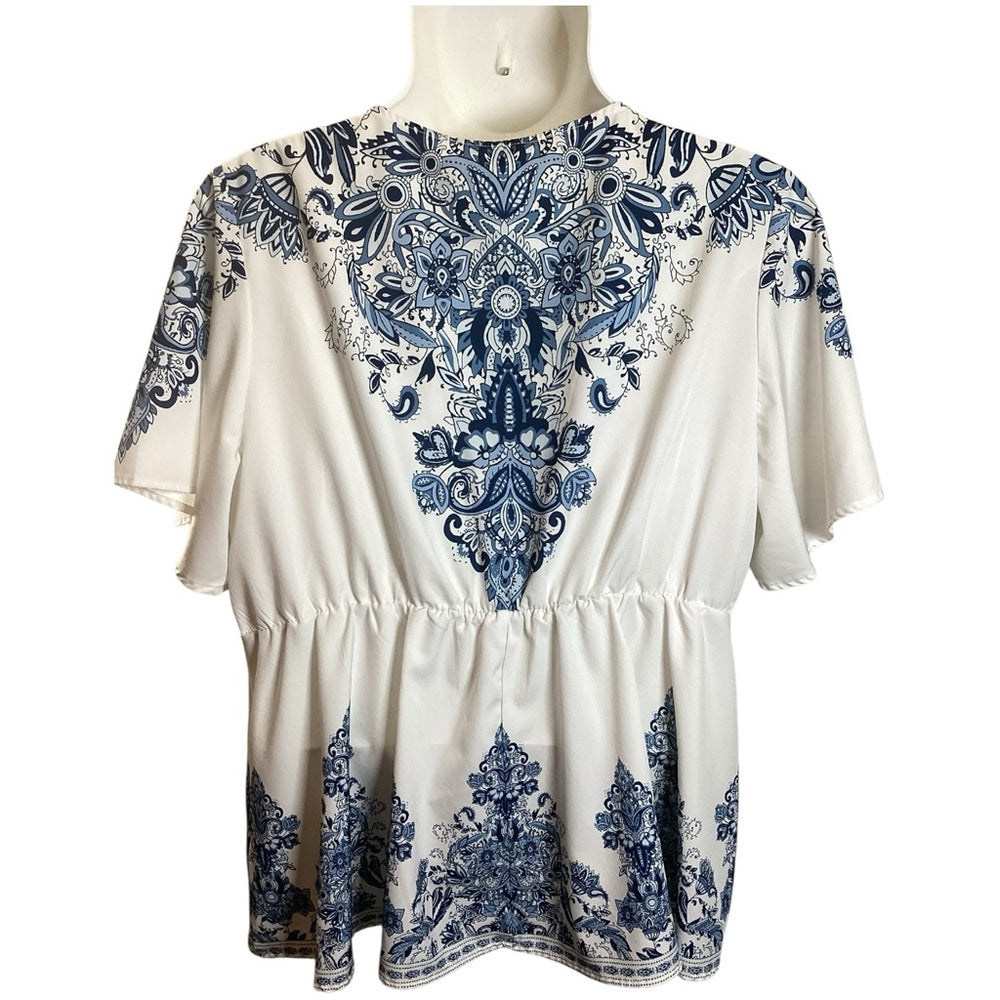 BloomChic Blue and White Patterned Blouse, Plus Size 22/24 (3X)