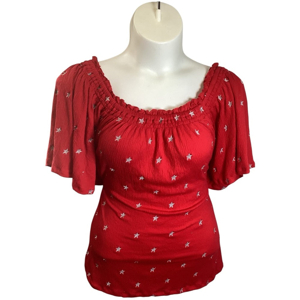 Lane Bryant Red Blouse with Star Design, Plus Size 26/28 (4X)