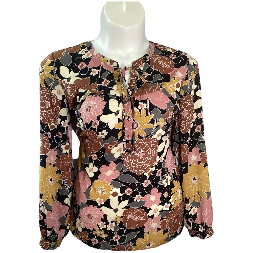 Elegant Floral Blouse - Pink, Brown, Yellow Plus Size 1X
