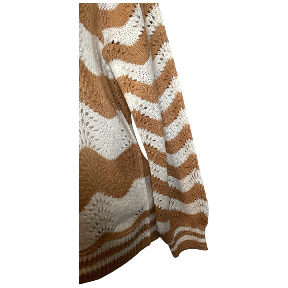 Caren Sport Chevron Knit Sweater - Tan and White Plus Size 1X