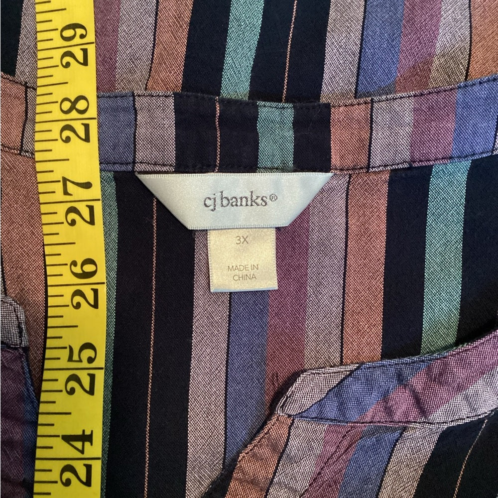 CJ Banks Purple and Blue Striped Button-Down Shirt, Plus Size 3X