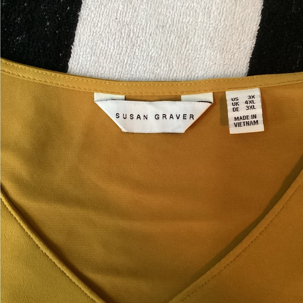 Susan Graver Mustard Keyhole Blouse Plus Size 3X