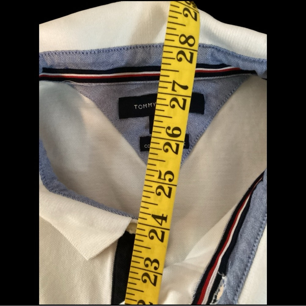 Tommy Hilfiger Cream Polo with Navy and Orange Accents, Size XL