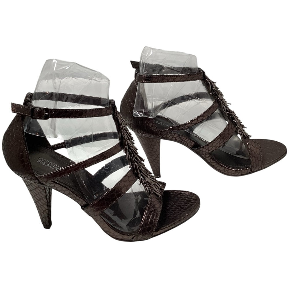 Kenneth Cole Bronze Strappy Heels with Fringe, Size 8
