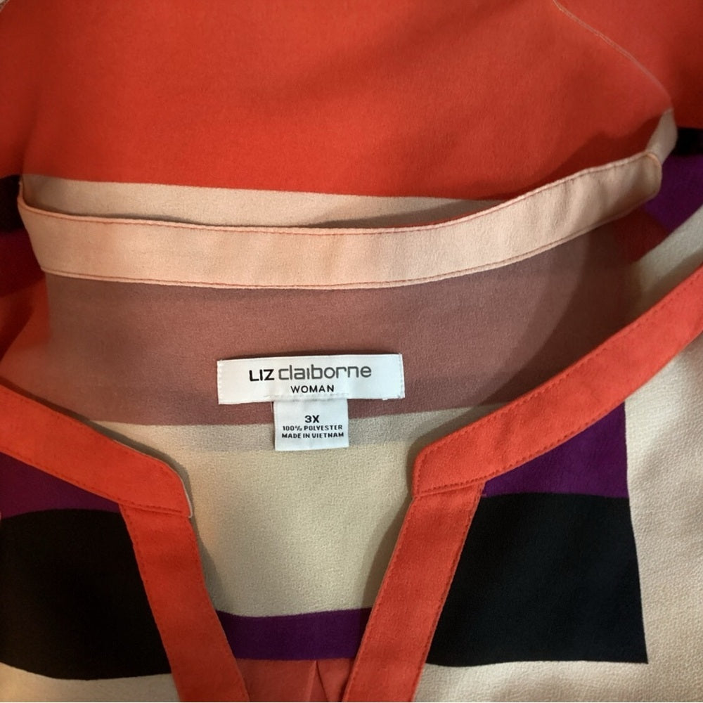 Plus Size, Liz Claiborne Red and Black Sleeveless Blouse Relaxed Fit, 3X