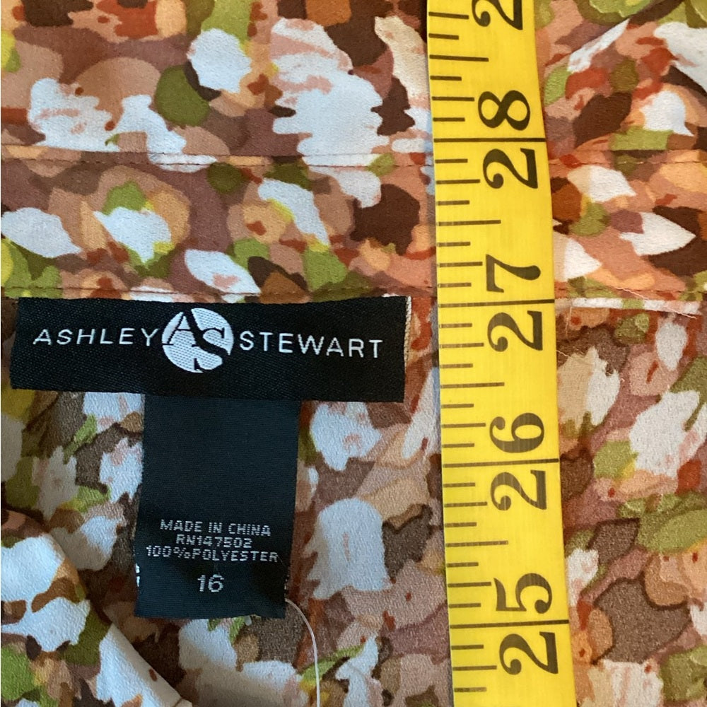 Ashley Stewart Floral Ruffle Blouse - Brown, Plus Size 16