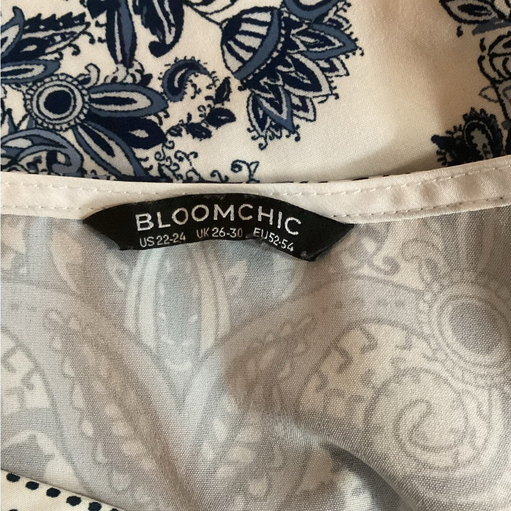 BloomChic Blue and White Patterned Blouse, Plus Size 22/24 (3X)