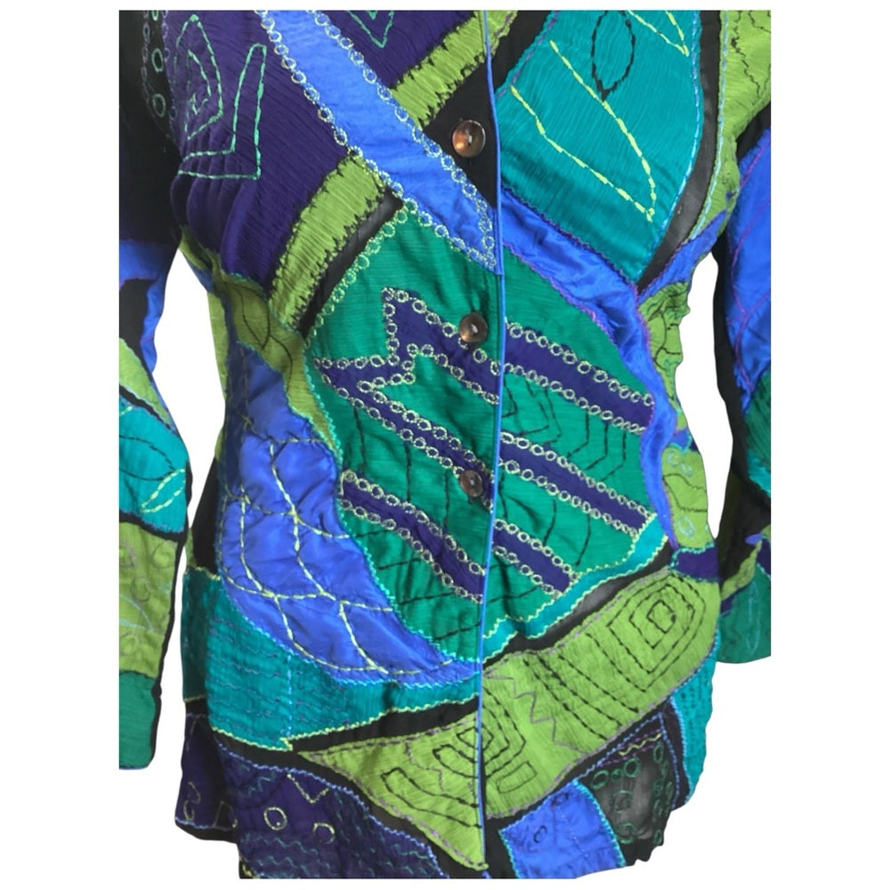 Chico's Artistic Green and Blue Button Down Shirt, Plus Size 16 (3)