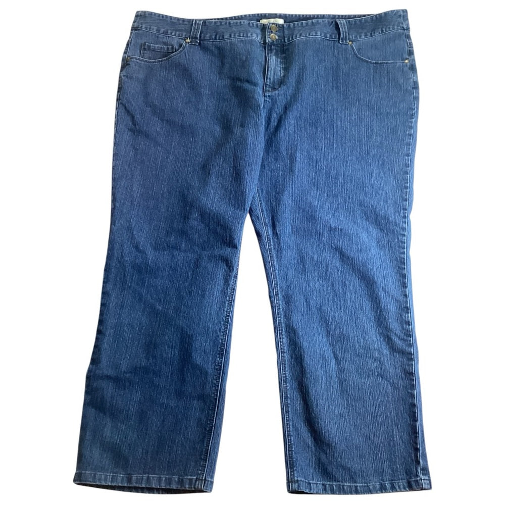 CJ Banks Classic Blue Straight Leg Jeans, Petite, Stretch, Plus Size 28