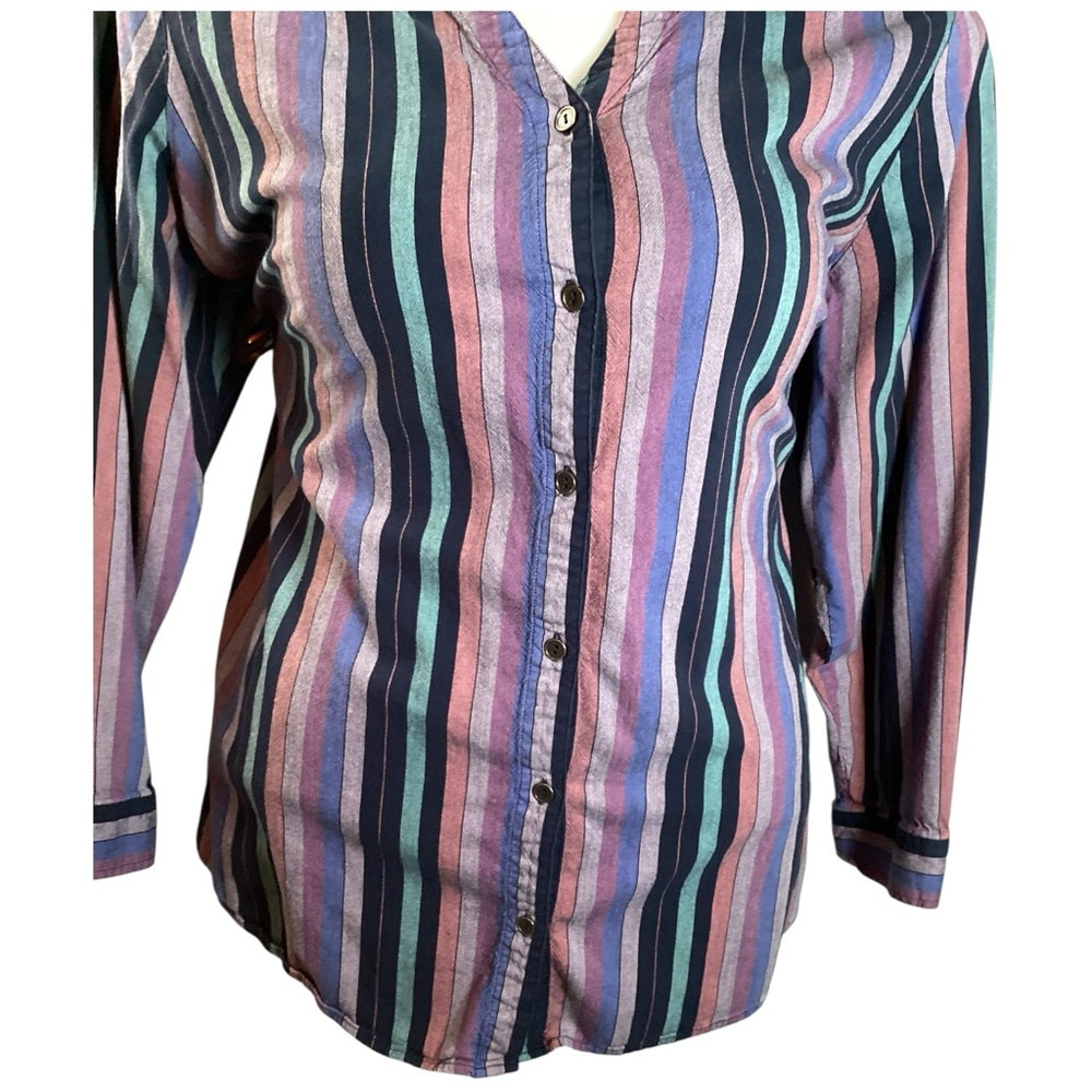 CJ Banks Purple and Blue Striped Button-Down Shirt, Plus Size 3X