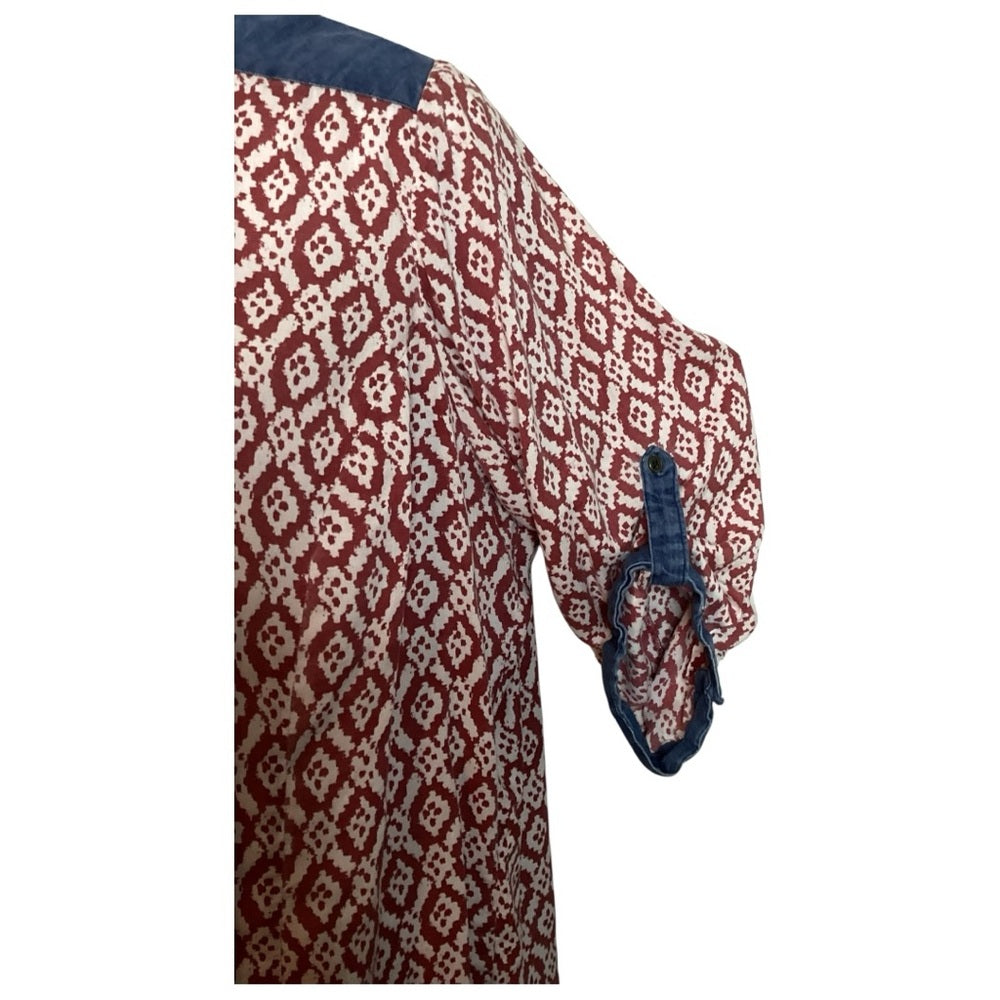 Kim Rogers Burgundy and Navy Geometric Blouse, Plus Size 2X