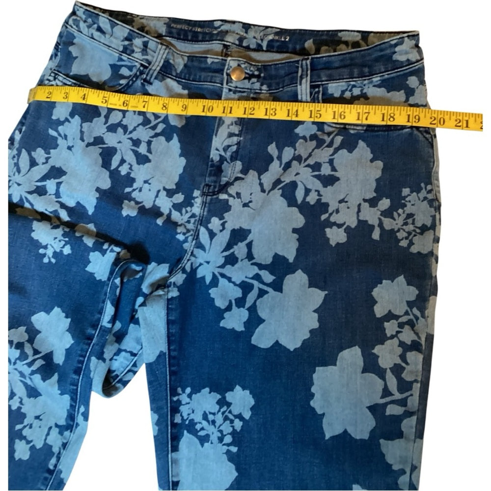 Chico's Blue Floral Denim Jeans, Stretch, Size 12 (2 Chico’s)