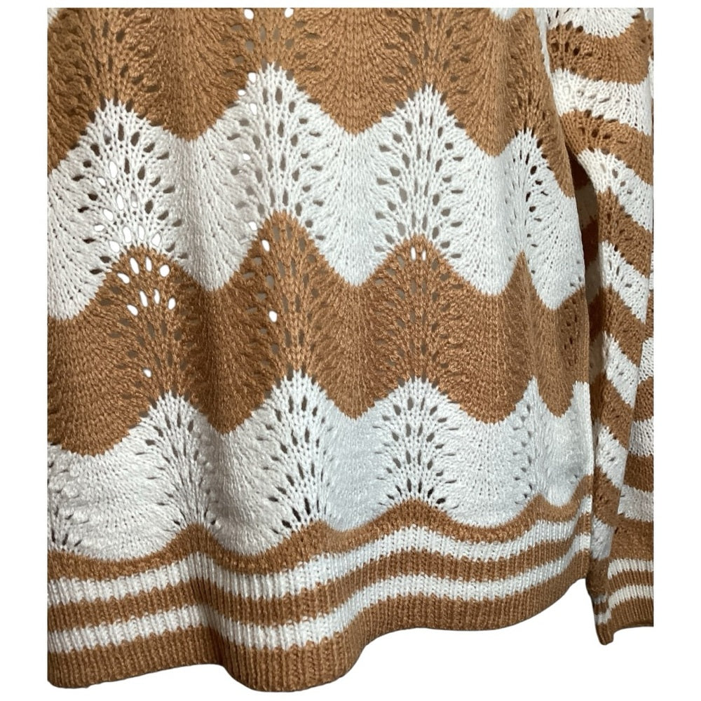 Caren Sport Chevron Knit Sweater - Tan and White Plus Size 1X