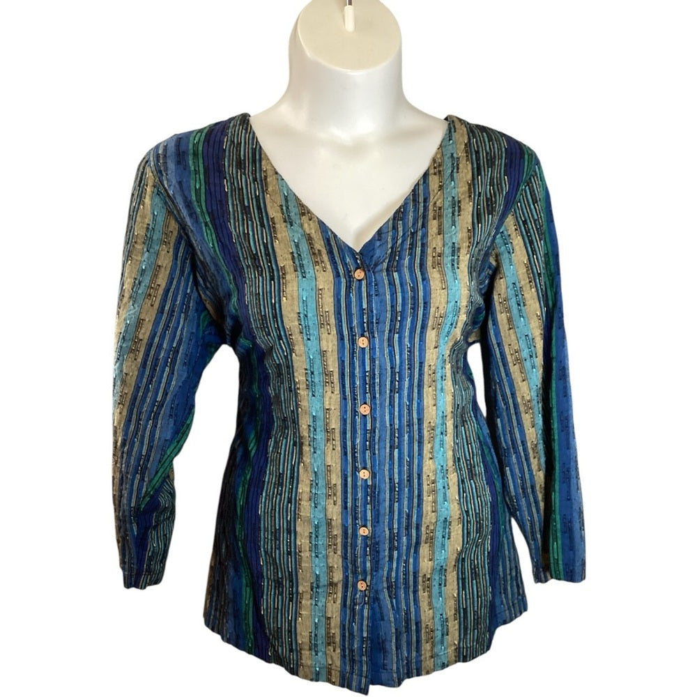 Roaman's Blue and Green Striped Button Down Shirt Size 3X.