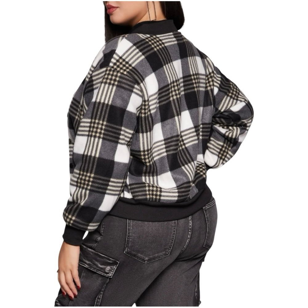 Plaid Black and White Women's Jacket, Plus Size 1X