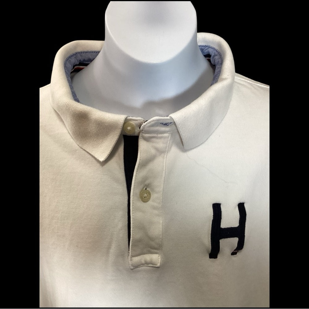 Tommy Hilfiger Cream Polo with Navy and Orange Accents, Size XL