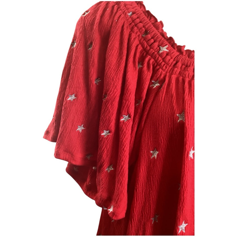 Lane Bryant Red Blouse with Star Design, Plus Size 26/28 (4X)