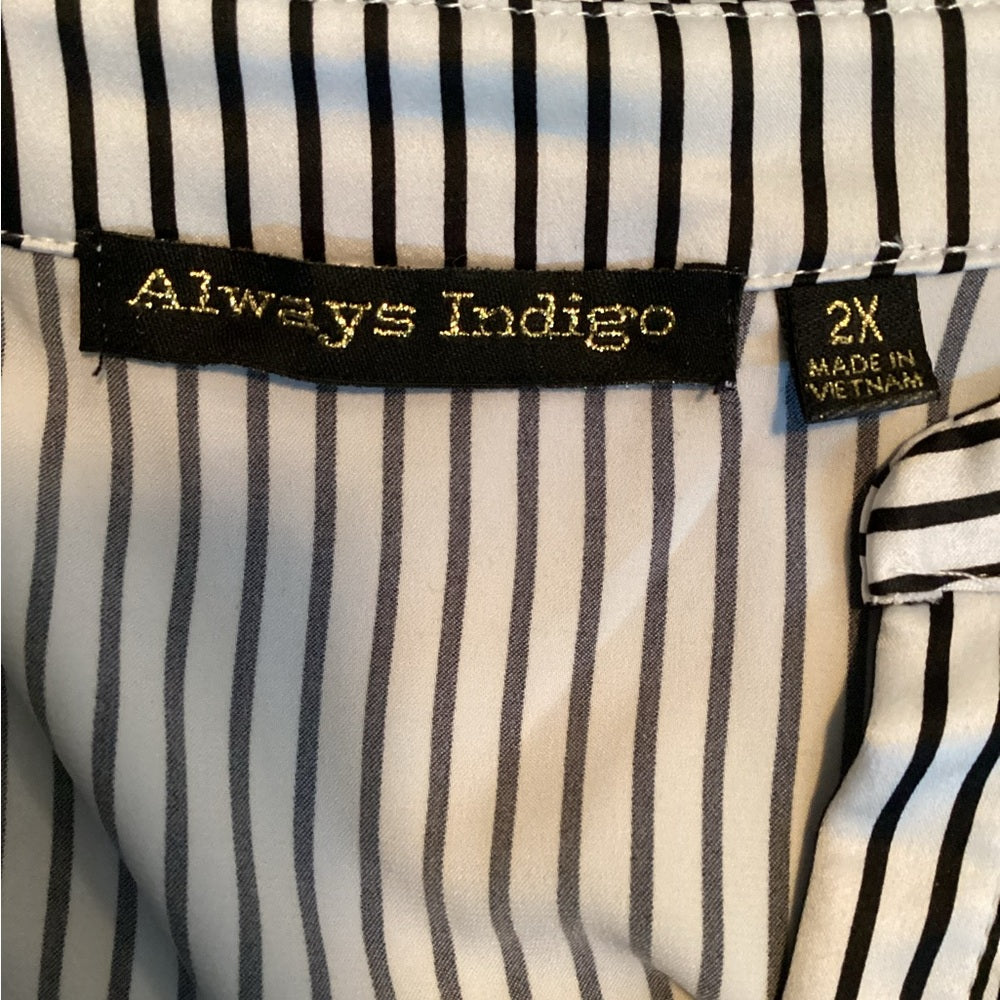 Chic Black and White Striped Blouse, Plus Size 2X