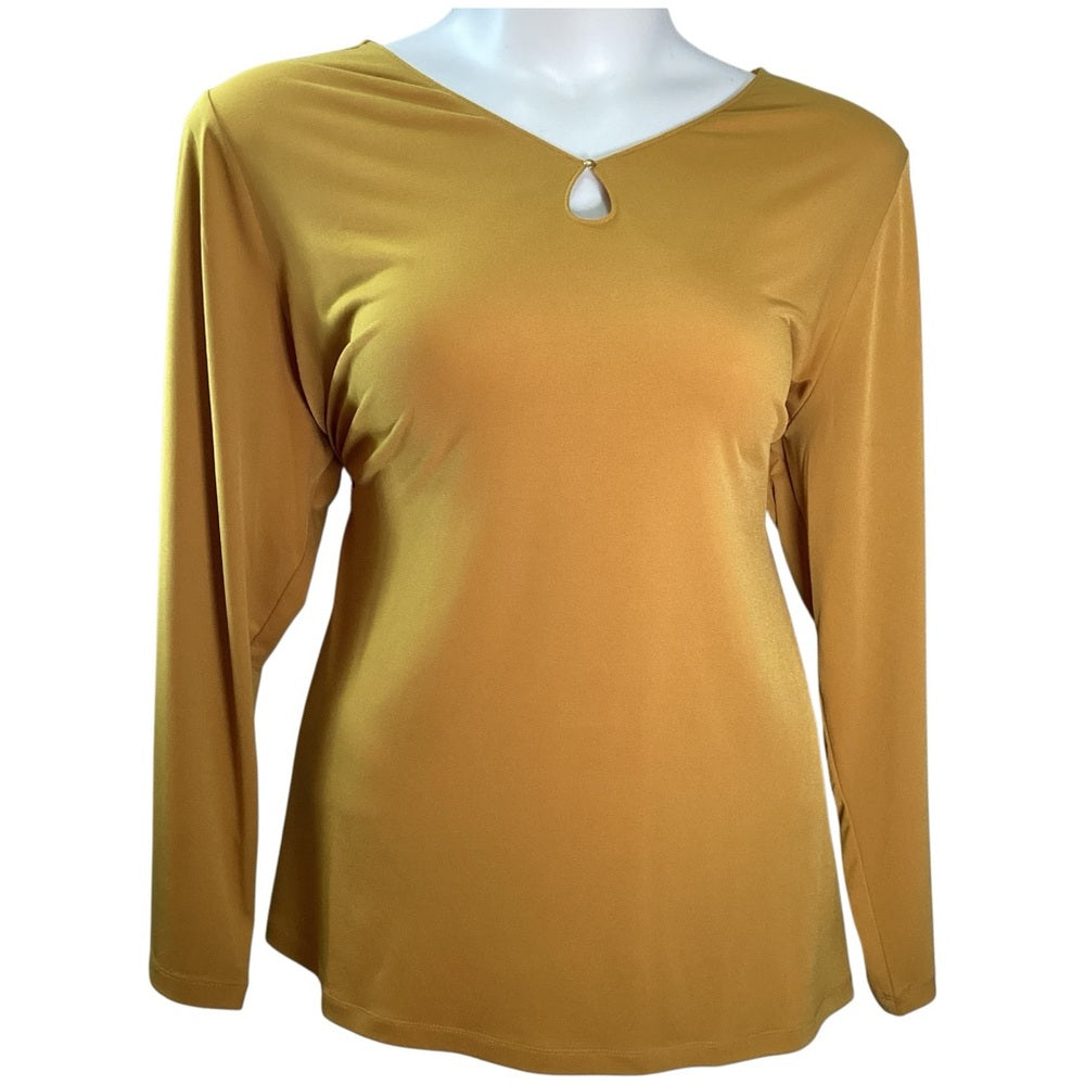 Susan Graver Mustard Keyhole Blouse Plus Size 3X